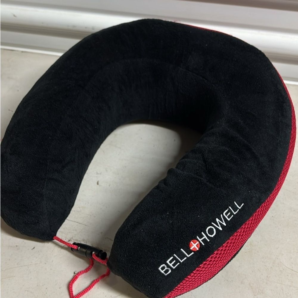 Bell+Howell Black and Red Memory Foam Travel Neck Pillow